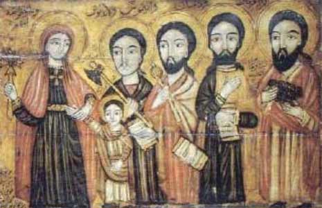 Icons of Saints Cosmas and Damien, with their brothers (Anthimus, Leontius, and Euprepius) and their mother, the widow Theodota.  All were martyered  in the year 303.