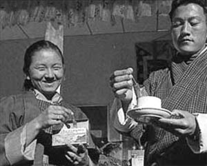 Enjoying tea in Bhutan